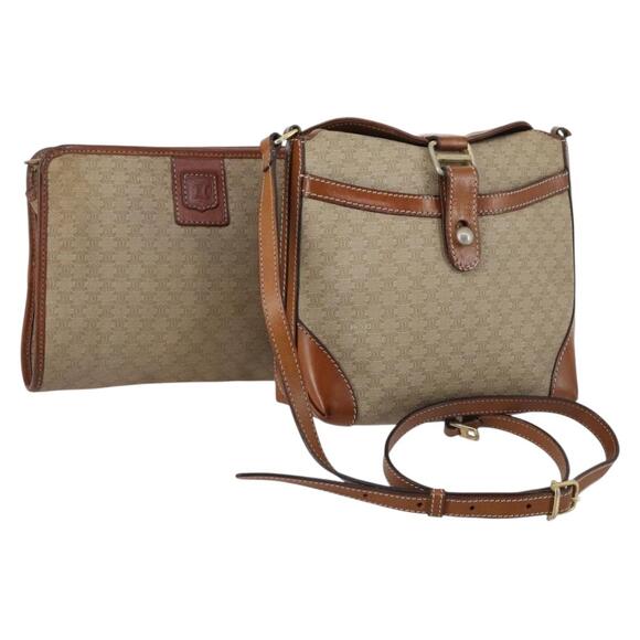 CELINE Macadam Canvas Shoulder Bag Pvc Beige Gold - Picture 1 of 11